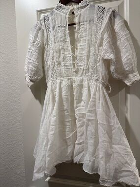 Girls White Lace-Trim Cotton Dress